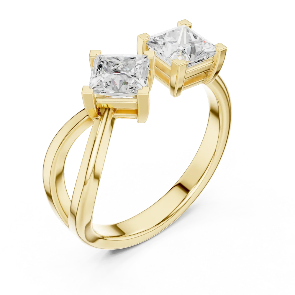 Elevate your style with this architectural princess-cut two-stone Solitaire ring. Featuring high-clarity DIAMEUR diamonds. Shop this modern luxury today.