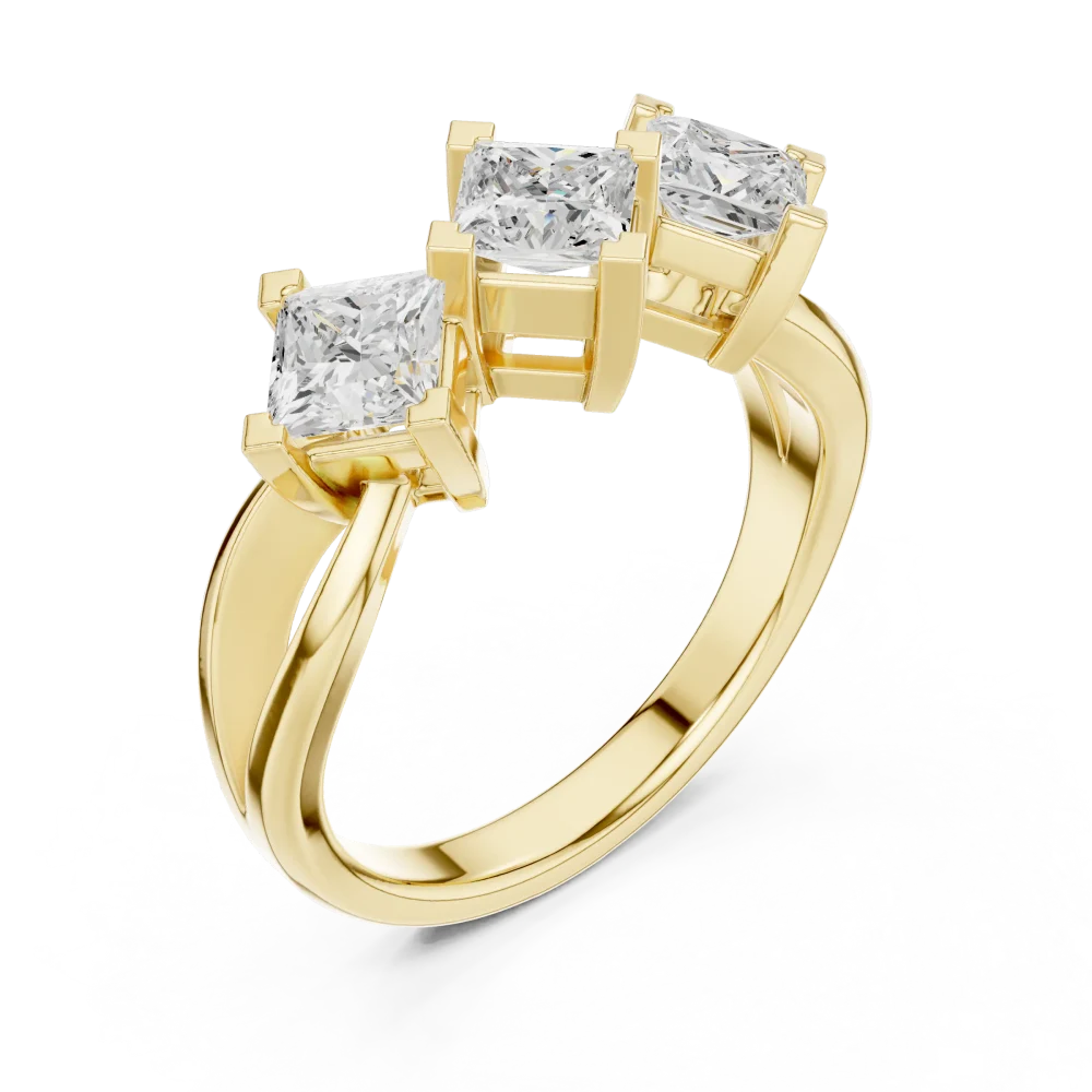 Elevate your style with this radiant three-stone princess-cut lab-grown diamond ring. Designed for brilliance, it is a modern essential. Shop today!