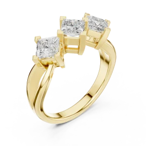 Symmetry Princess-Cut Three Stone Linear Cluster Ring