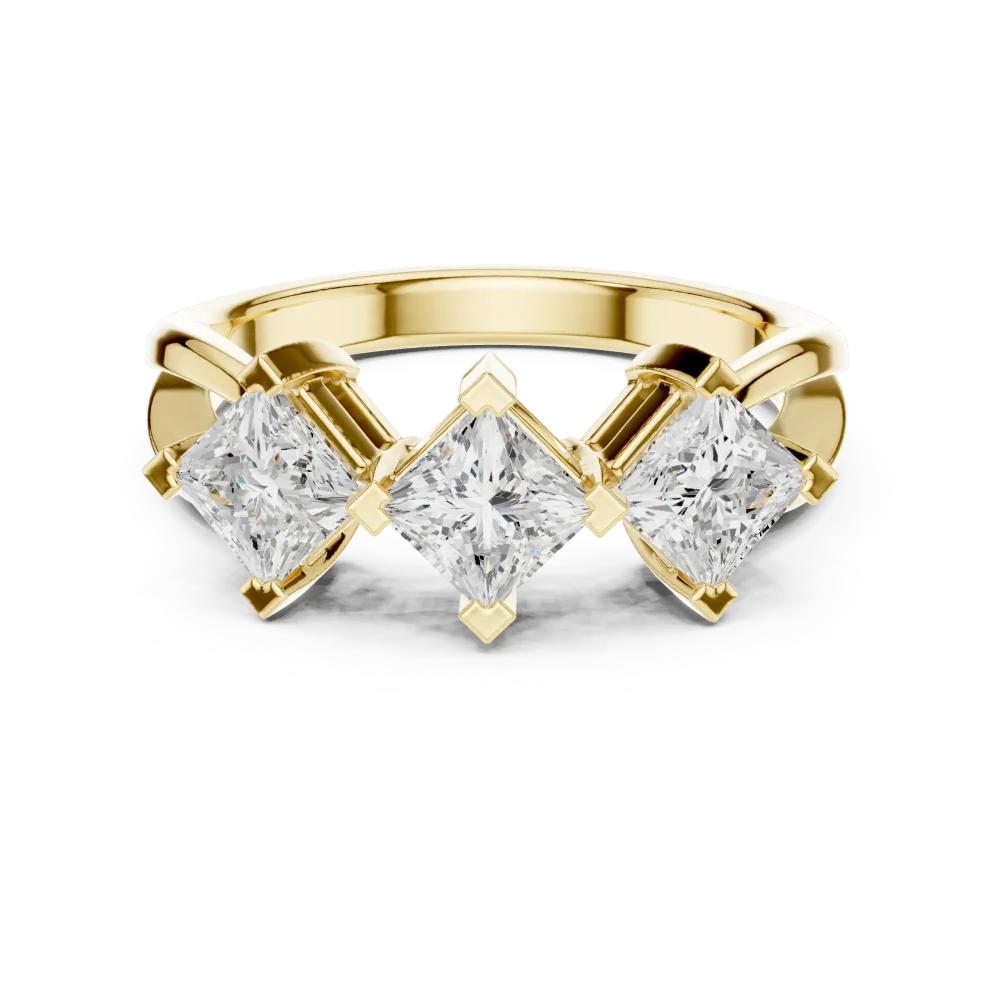 Symmetry Princess-Cut Three Stone Linear Cluster Ring - Image 2