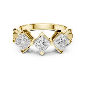 Symmetry Princess-Cut Three Stone Linear Cluster Ring - Image 2