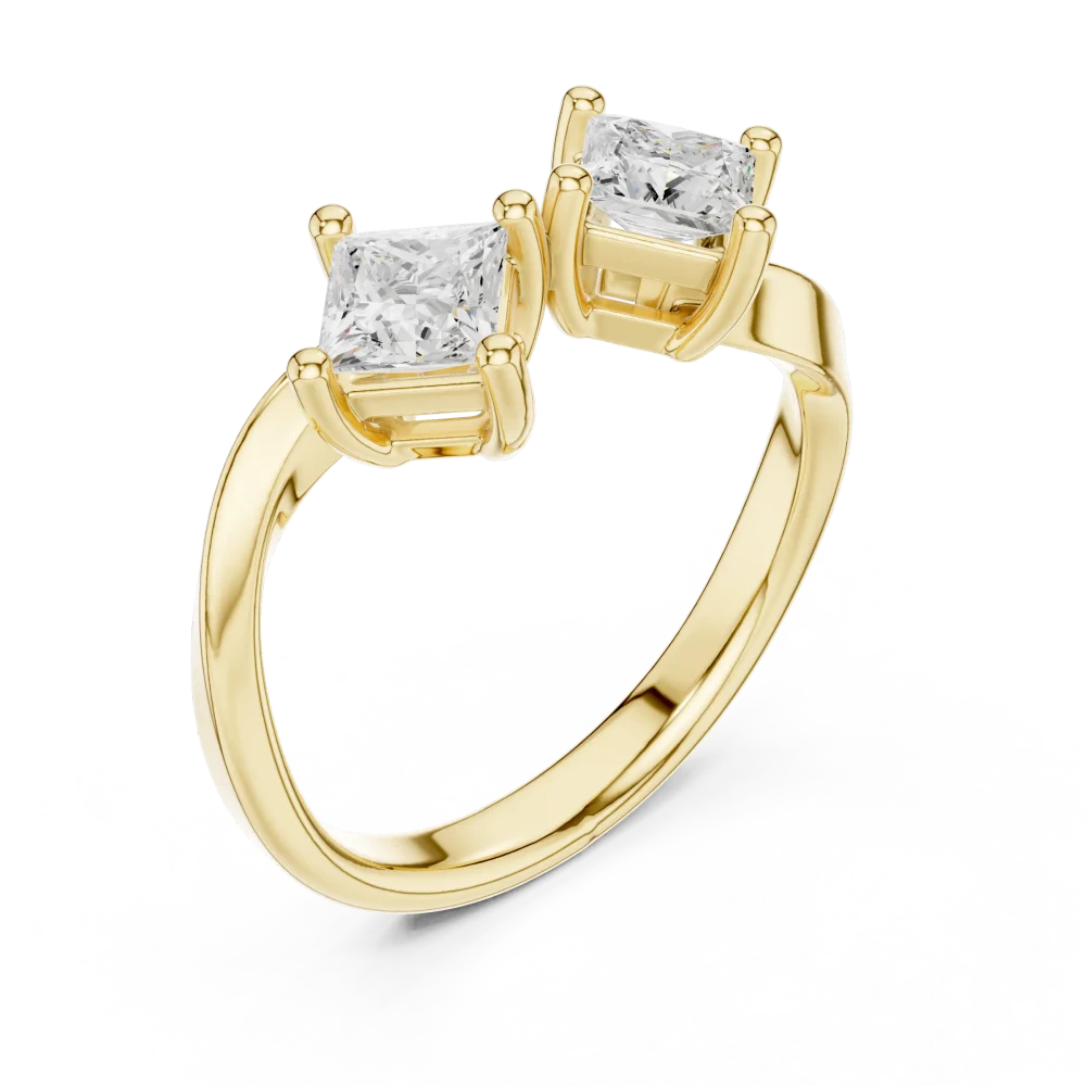 Embrace modern sophistication with this dual princess-cut DIAMEUR diamond ring. Perfectly handcrafted for timeless luxury. Discover your brilliance today.