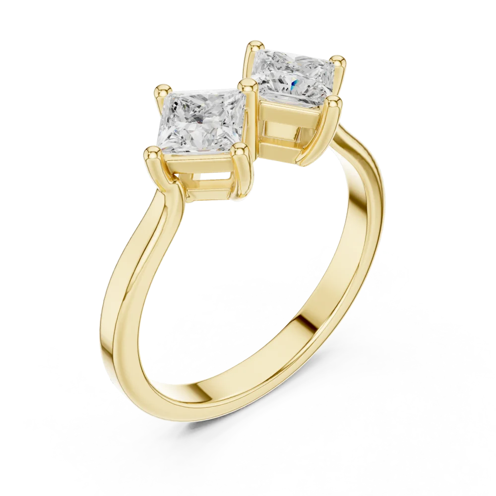 Elevate your ensemble with our dual-stone princess cut ring, featuring brilliant DIAMEUR lab-grown diamonds. A modern classic for your collection.