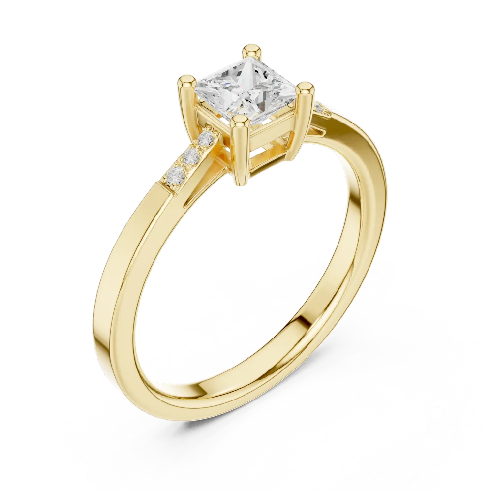 Discover the elegance of this princess-cut Solitaire ring, featuring shimmering DIAMEUR diamonds. Elevate your collection with this modern masterpiece.