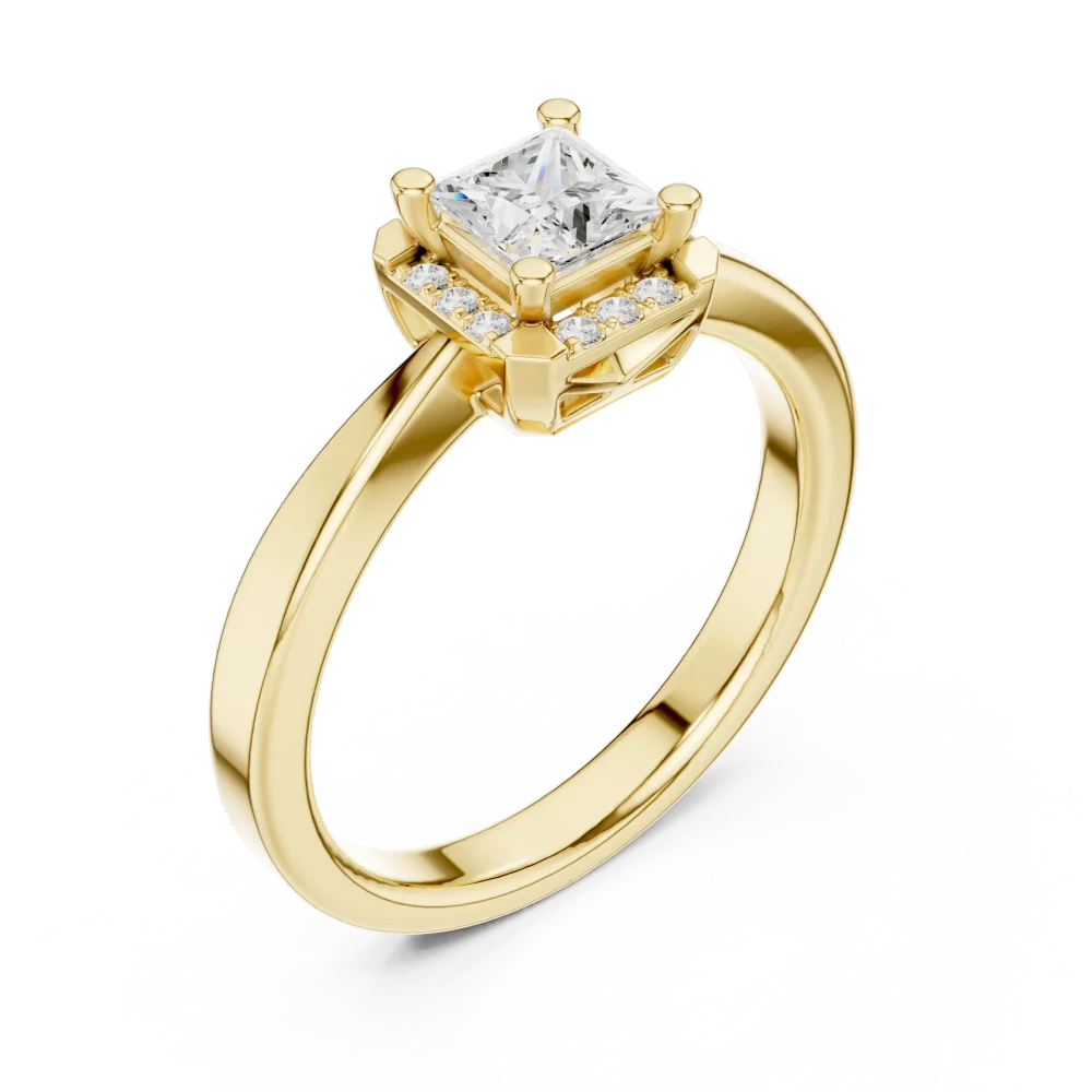 Discover the radiant beauty of this Princess Cut Solitaire ring, featuring a brilliant DIAMEUR diamond halo. Elevate your collection today.