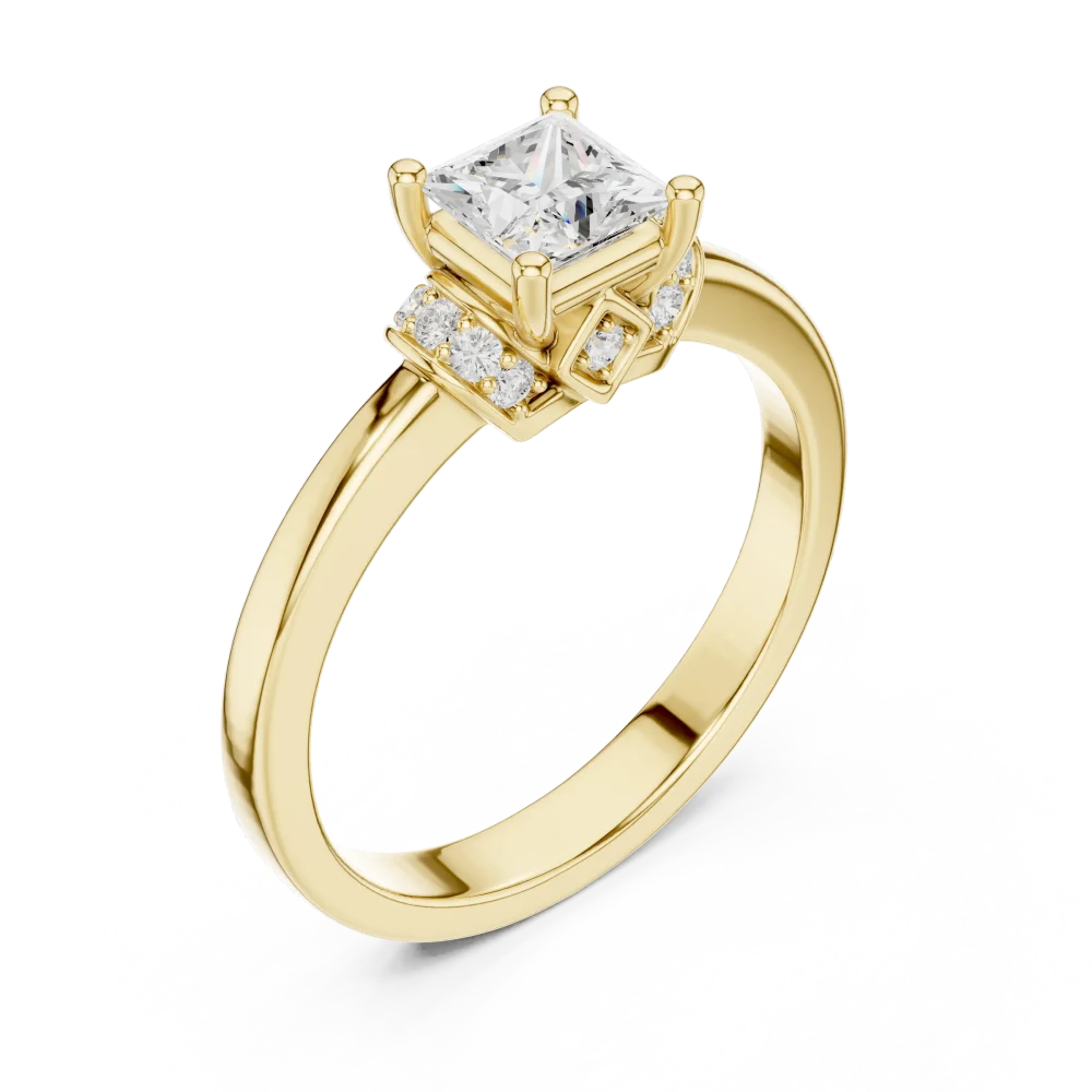 Discover our architectural princess-cut Solitaire engagement ring, featuring shimmering DIAMEUR diamonds for timeless luxury. Shop this modern classic now.