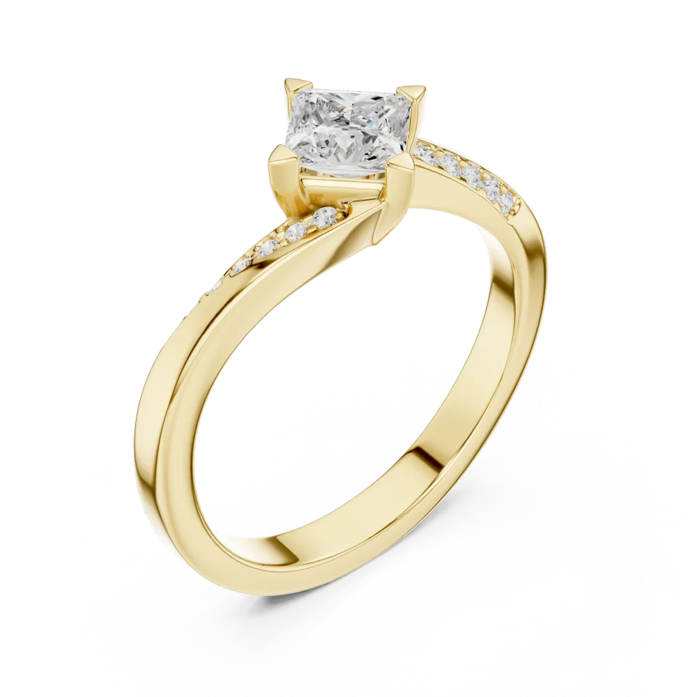 Celebrate forever with this elegant princess-cut Solitaire ring, featuring brilliant pavé accents. Experience sustainable luxury. Shop yours today.