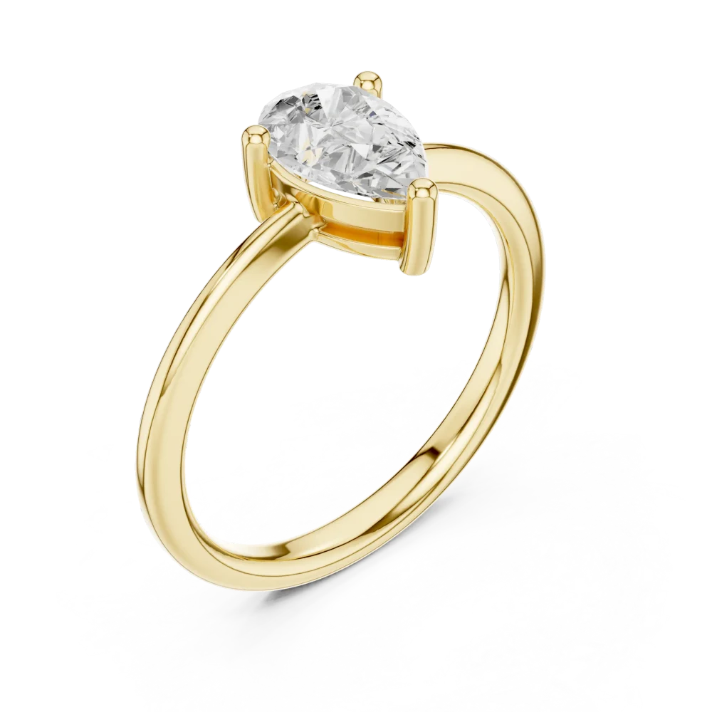 Discover our Ethereal Pear Cut Solitaire Ring, a modern classic crafted with a brilliant DIAMEUR diamond. Elevate your collection with sustainable luxury.