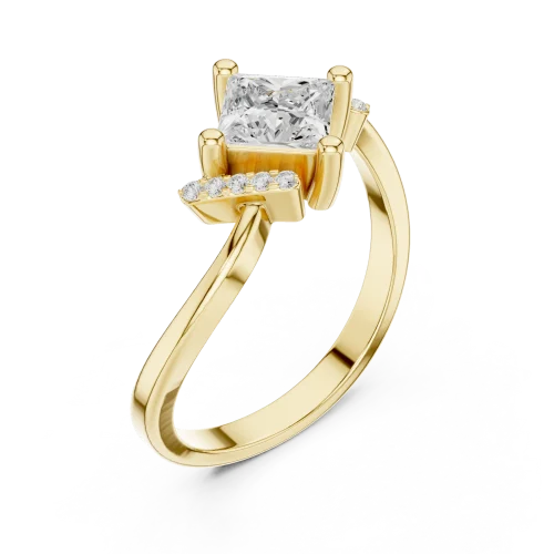 Ethereal Princess Solitaire Linear Accent Engagement Ring