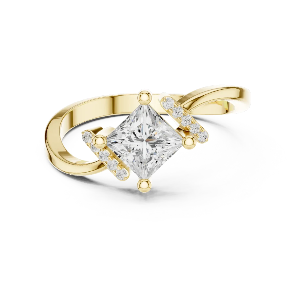 Ethereal Princess Solitaire Linear Accent Engagement Ring - Image 2