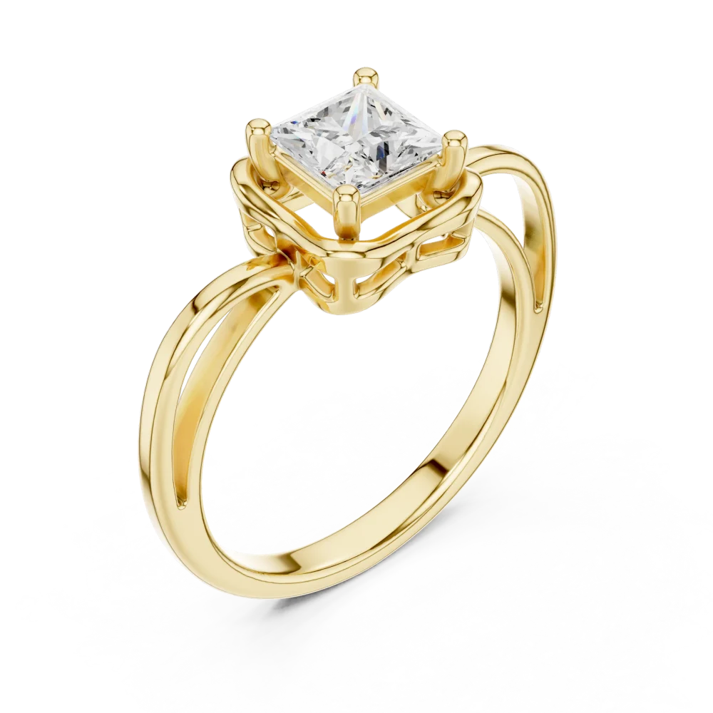 Discover the elegance of this architectural Solitaire ring, featuring a princess-cut DIAMEUR diamond. A timeless piece of sustainable luxury, shop now.