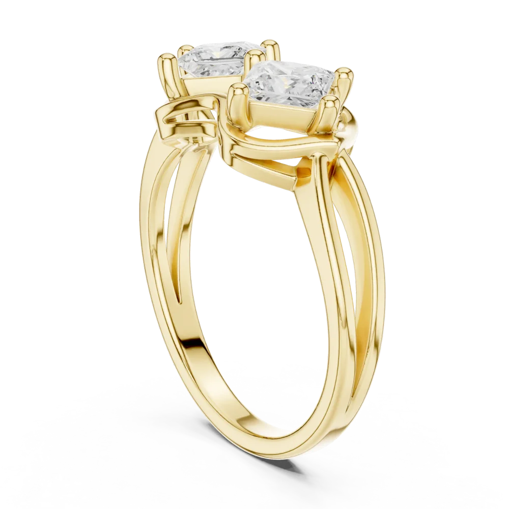 Geometric Princess Cut Fluid Contour Two-Stone Ring - Image 3