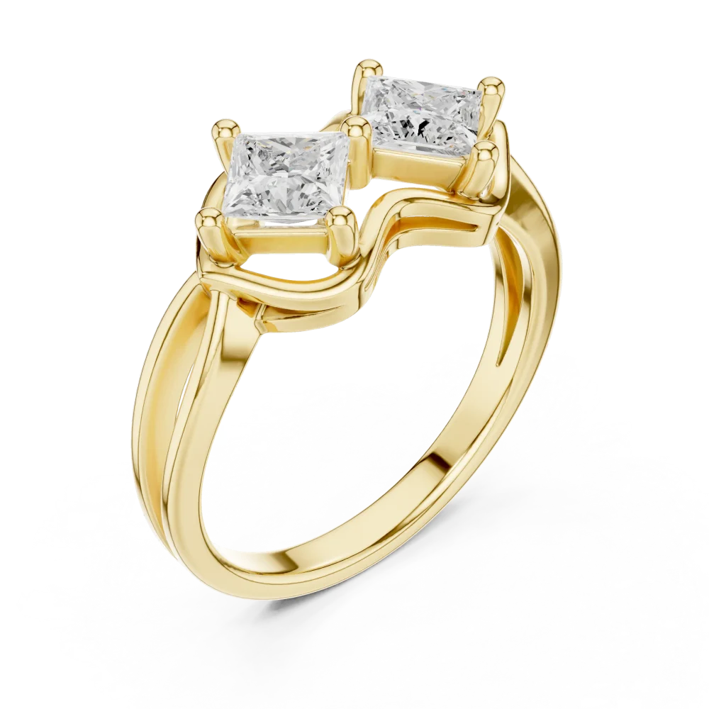 Discover the geometric allure of our two-stone princess-cut DIAMEUR diamond ring. A modern classic designed for effortless elegance. Shop the look today.