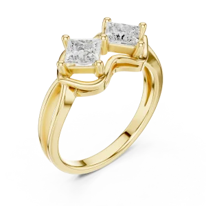 Geometric Princess Cut Fluid Contour Two-Stone Ring