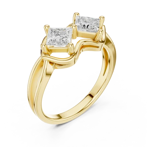 Geometric Princess Cut Fluid Contour Two-Stone Ring
