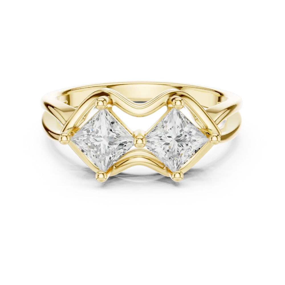 Geometric Princess Cut Fluid Contour Two-Stone Ring - Image 2