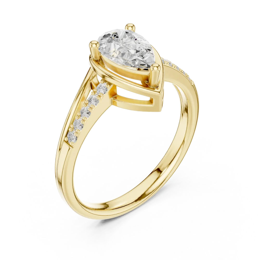 Discover the radiant elegance of our pear-cut Solitaire ring, featuring shimmering pavé accents. Elevate your jewelry collection with sustainable luxury.