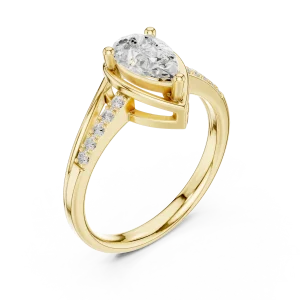 Ethereal Pear Cut Solitaire Ring with Pavé Accents