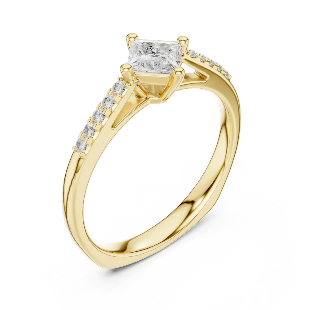 Experience the modern elegance of this princess cut accent ring. Featuring brilliant DIAMEUR diamonds, it is the perfect sustainable luxury choice.