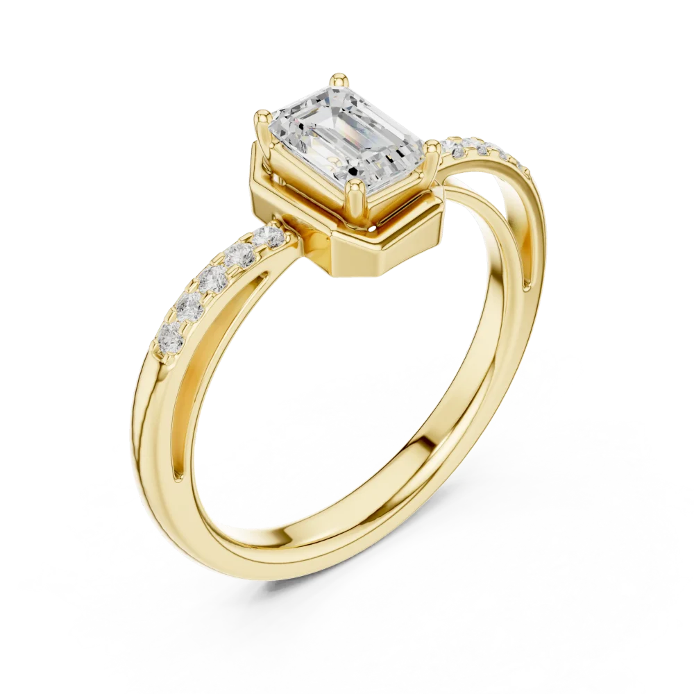 Discover our Emerald Cut Solitaire Engagement Ring, a modern classic featuring premium DIAMEUR diamonds. Elevate your style with timeless brilliance.