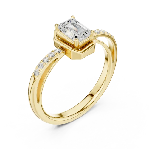 Modern Architectural Emerald Cut Solitaire Engagement Ring