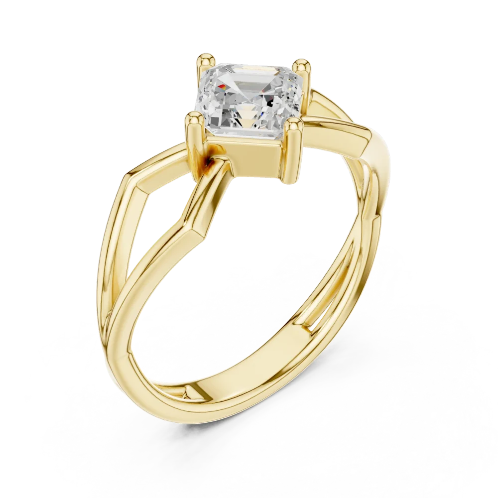 Discover the Ethereal Emerald Cut Solitaire Ring, featuring a radiant DIAMEUR diamond set in a modern architectural band. Elevate your jewelry collection.