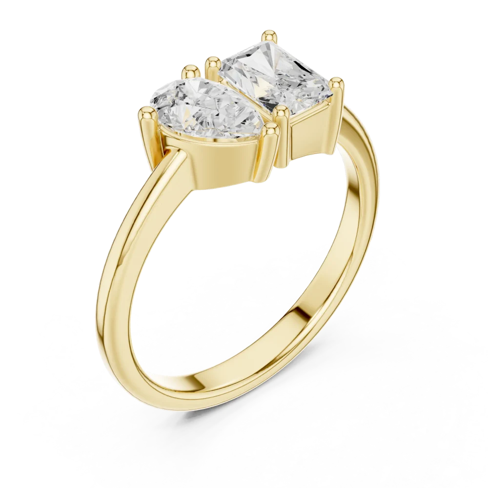 Discover our Radiant and Pear Solitaire ring, a modern classic crafted with brilliant DIAMEUR diamonds. Elevate your elegance and shop this piece now.