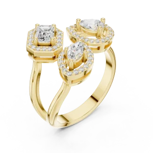 Triad Multi-Shape Diamond Geometric Statement Ring