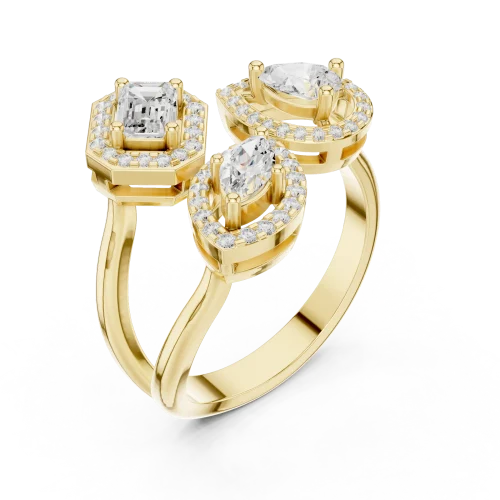 Triad Multi-Shape Diamond Geometric Statement Ring