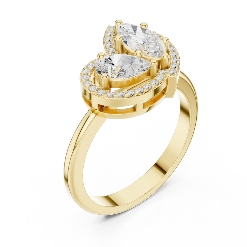 Discover the Ethereal Duo Halo Ring, featuring pear and marquise DIAMEUR diamonds. A brilliant, sustainable luxury staple for your collection. Shop now.