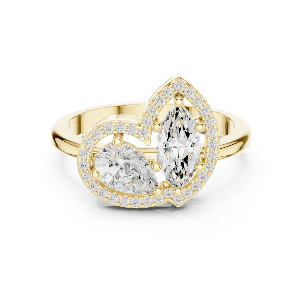Ethereal Pear and Marquise Duo Halo Ring - Image 2