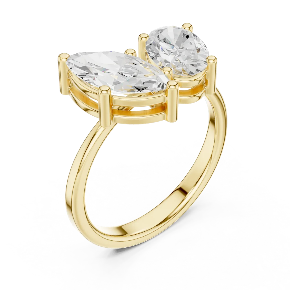 Discover our Ethereal dual-stone Solitaire ring, showcasing a brilliant marquise and oval DIAMEUR diamond. Elevate your style with sustainable luxury today.