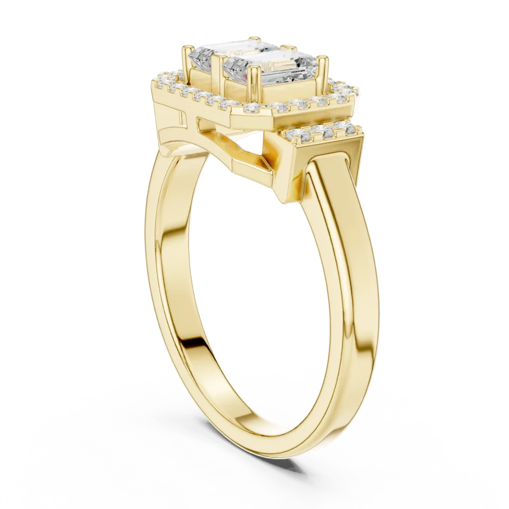 Symmetry Emerald and Round Pavé-Set Architectural Ring - Image 3