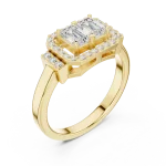 Symmetry Emerald and Round Pavé-Set Architectural Ring