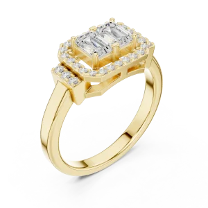 Symmetry Emerald and Round Pavé-Set Architectural Ring