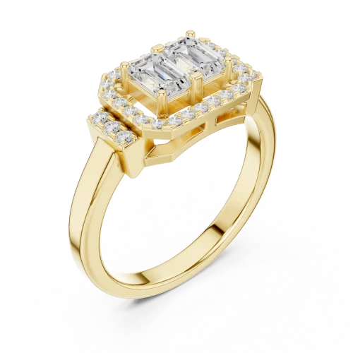 Symmetry Emerald and Round Pavé-Set Architectural Ring