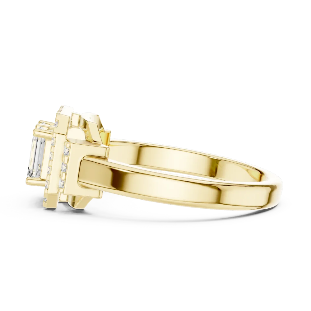 Symmetry Emerald and Round Pavé-Set Architectural Ring - Image 4