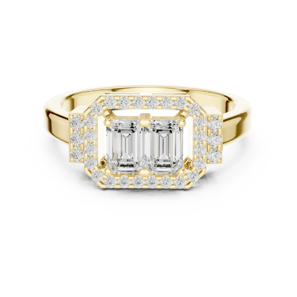 Symmetry Emerald and Round Pavé-Set Architectural Ring - Image 2