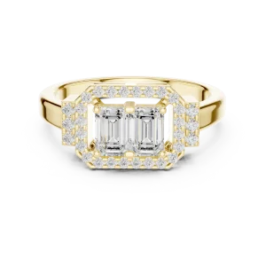 Symmetry Emerald and Round Pavé-Set Architectural Ring - Image 2
