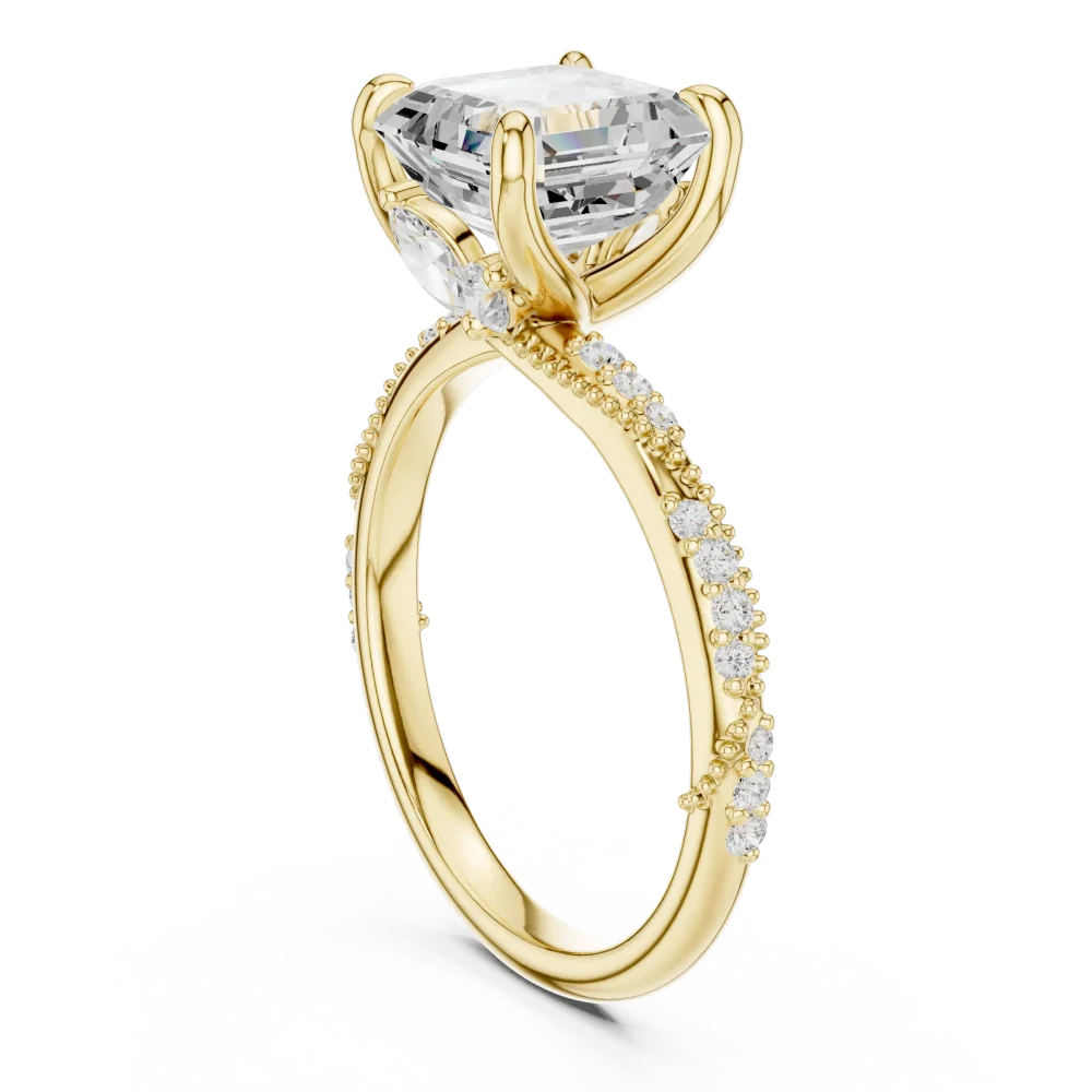 Symmetry Emerald Cut Pavé-Set Solitaire Engagement Ring - Image 3
