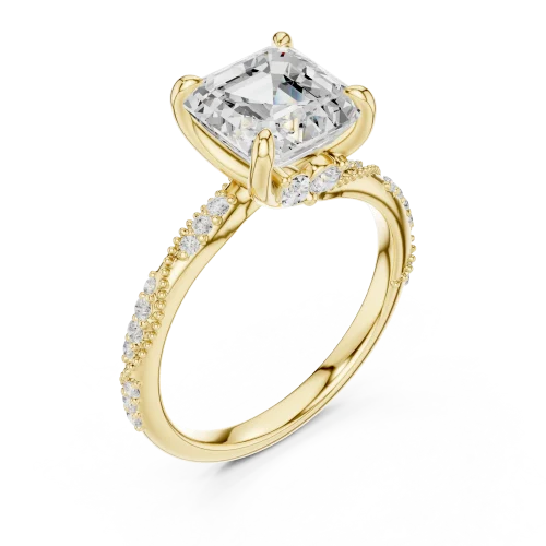 Symmetry Emerald Cut Pavé-Set Solitaire Engagement Ring