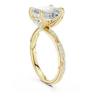 Ethereal Emerald Cut Solitaire Pavé Accented Engagement Ring - Image 3