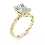 Ethereal Emerald Cut Solitaire Pavé Accented Engagement Ring