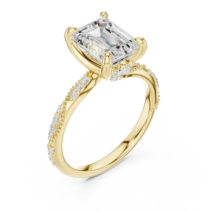 Ethereal Emerald Cut Solitaire Pavé Accented Engagement Ring