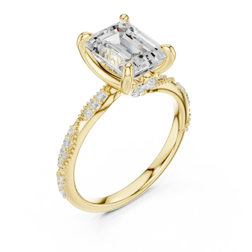 Ethereal Emerald Cut Solitaire Pavé Accented Engagement Ring