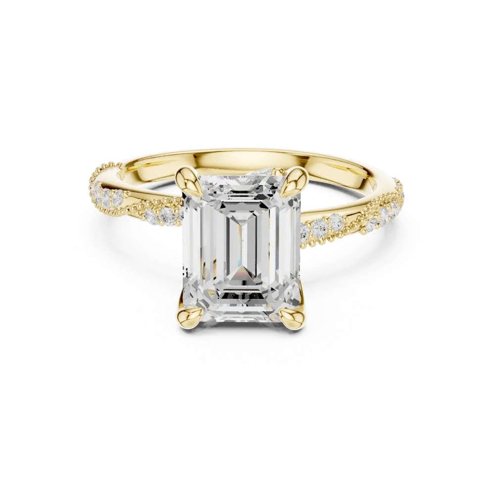 Ethereal Emerald Cut Solitaire Pavé Accented Engagement Ring - Image 2