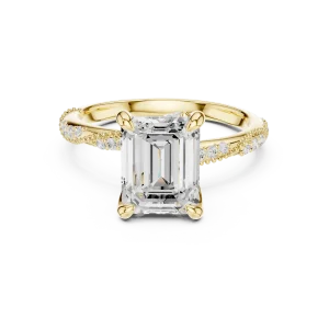 Ethereal Emerald Cut Solitaire Pavé Accented Engagement Ring - Image 2