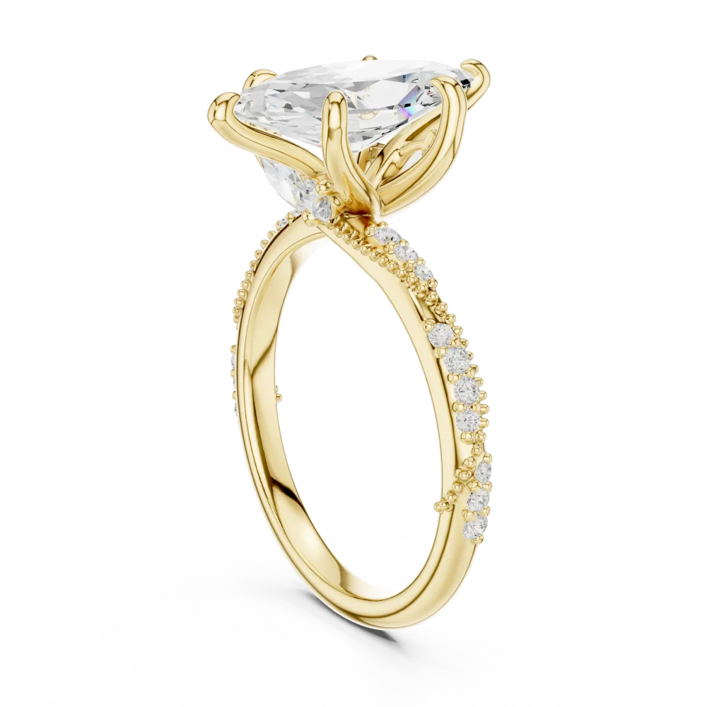 Ethereal Marquise Cut Pavé-Set Solitaire Engagement Ring - Image 3