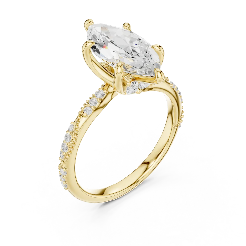 Experience timeless grace with this marquise cut solitaire ring, featuring brilliant DIAMEUR diamonds. Elevate your collection with sustainable luxury.
