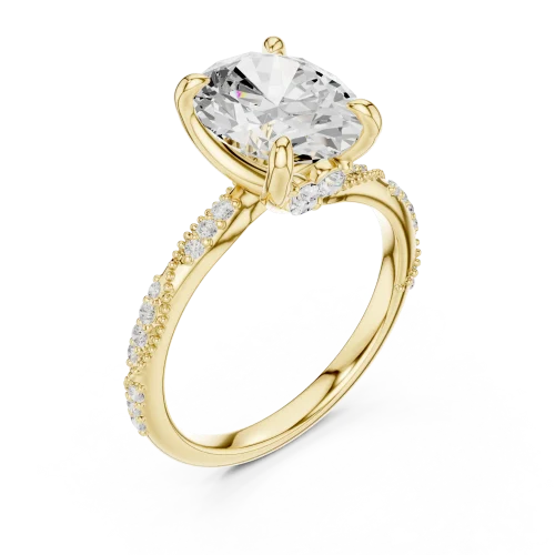Essence Oval Cut Pavé-Set Hidden Halo Solitaire Ring